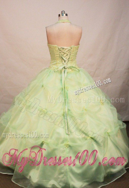 Perfect Ball Gown Halter Top Yellow Green Quinceanera Dress